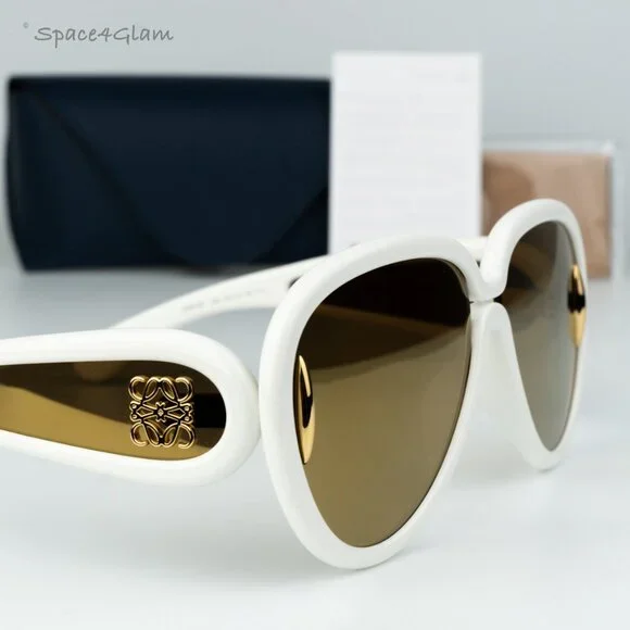 Loewe Men Sunglasses White Brown Gold Mirror Pilot LW40132I  display picture 1